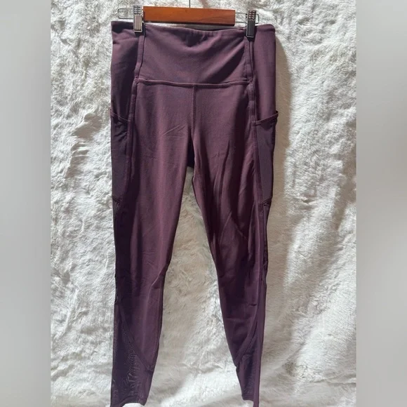 ATHLETA Leggings Women's Medium Burgundy Vitality Stash Pocket 7/8 S Tight Mesh - Picture 2 of 15